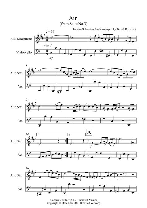 Air On A G String For Alto Saxophone And Cello Duet Arr David