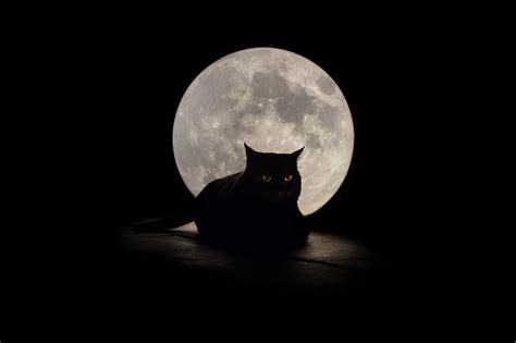 Gato Luna Negro Silueta Animal Luna Oscuro Blanco Pisica Noche