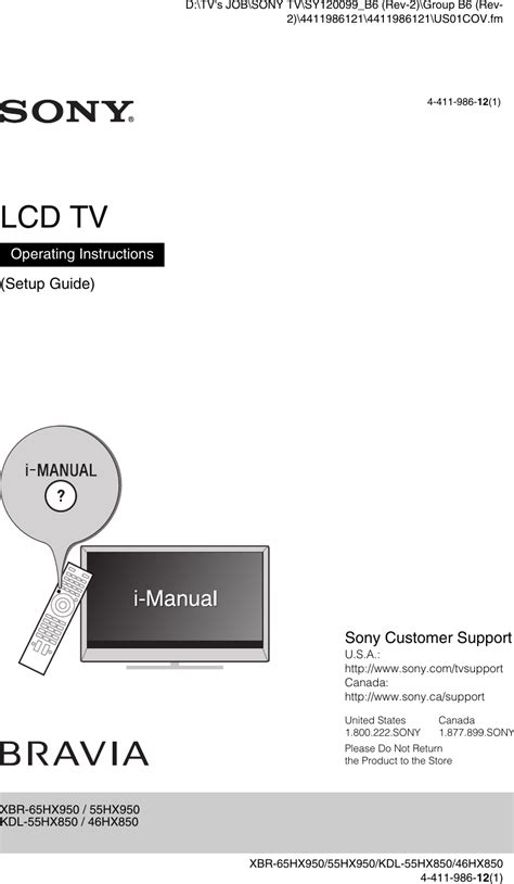 Sony Bravia Kdl 46Hx850 Users Manual XBR 65HX950 55HX950 KDL 55HX850