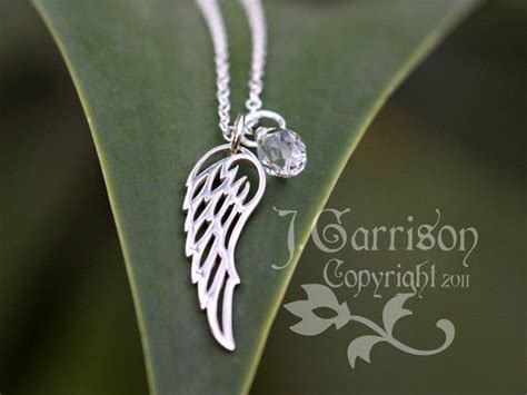 Winged Necklace Sterling Silver Angel Wing Charm Birthstone Etsy