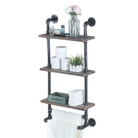 Mbqq Tier Industrial Pipe Bathroom Shelves Wall Mounted Towel Rack