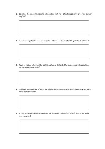 Concentration Calculations Slides And Worksheet Gcse Chemistry Aqa Teaching Resources