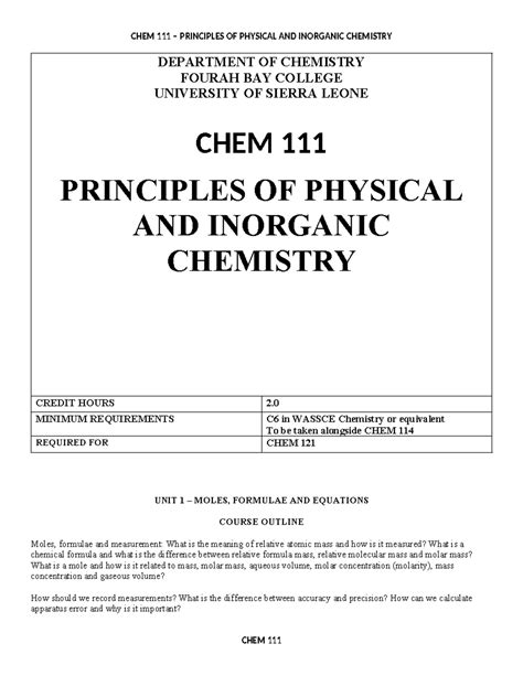 Chem 111 Just Stuff To Do Init Department Of Chemistry Fourah Bay