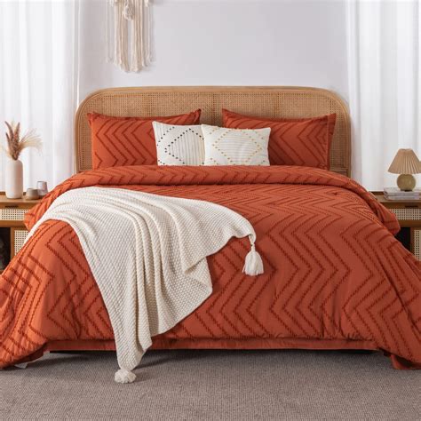 Amberspace Burnt Orange Comforter Set Full Sizetextured Terracotta Crinkle Bedding