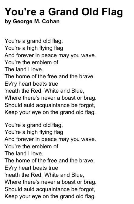 You're A Grand Old Flag Poem by George M. Cohan