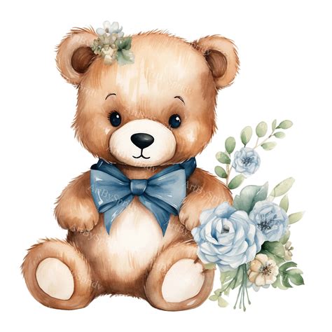 Watercolor Teddy Bear Victorian Inspired Baby Shower Transparent PNG