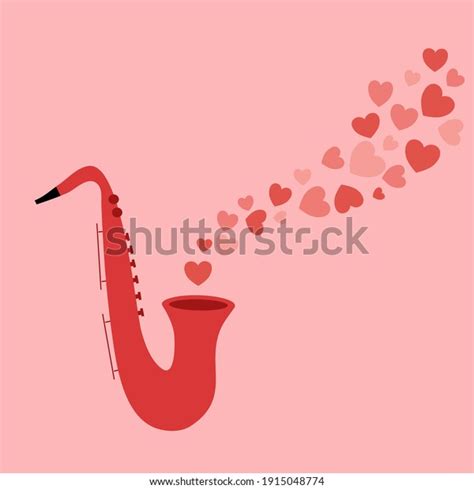 Cute Saxophone Blowing Hearts Flat Design Stock Vector Royalty Free