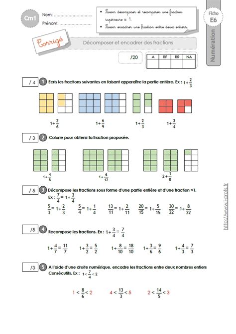 Cm Evaluation D Composer Et Encadrer Les Fractions