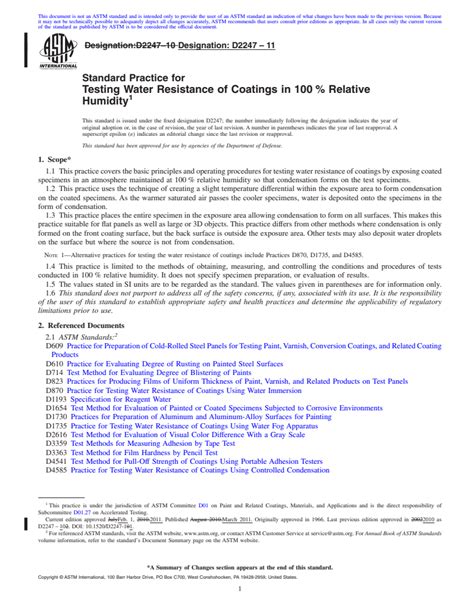 Astm D2247 11 Standard Practice For Testing Water Resistance Of