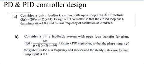 Solved PD PID Controller Design Consider A Unity Feedback Chegg