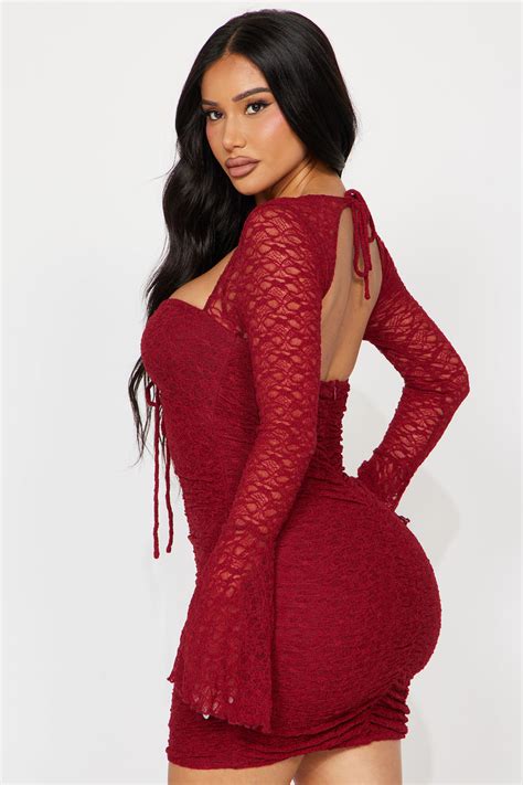 Saffron Lace Micro Mini Dress Burgundy Fashion Nova Dresses