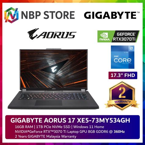 GIGABYTE AORUS 17 XE5 73MY534GH 17 3 FHD 360Hz Gaming Laptop I7