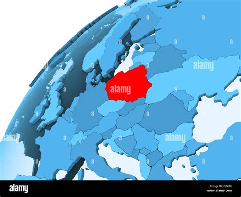 Poland In Red On Blue Model Of Political Globe With Transparent Oceans