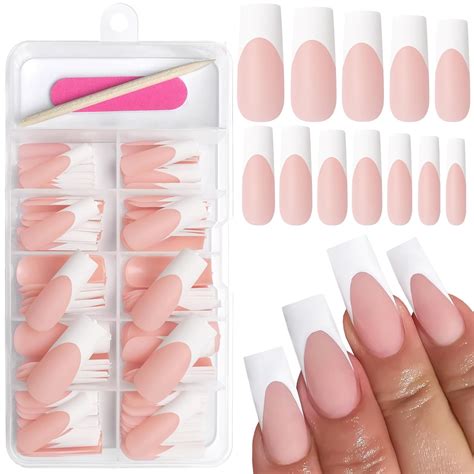 Amazon Addfavor Pcs White French Tip Press On Nails Long Square