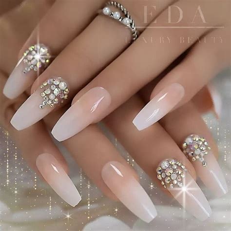 Eda Luxury Beauty Natural Nude Pink Ombre French D Diamond Press On