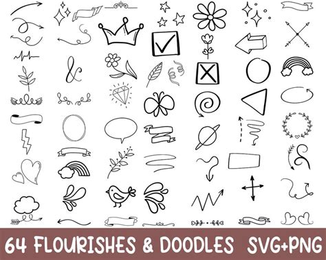 Doodle Elements Svg Bundle Flourishes Swoosh Swirl Underline Etsy