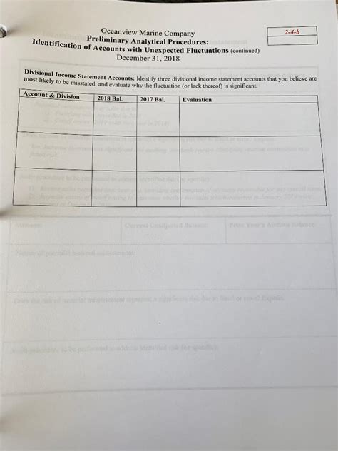 A Oceanview Marine Company Preliminary Analytical Chegg