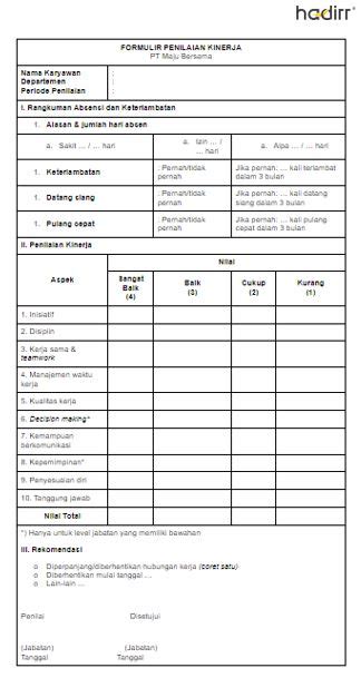 Formulir Penilaian Kinerja Karyawan Employee Performance Appraisal Riset