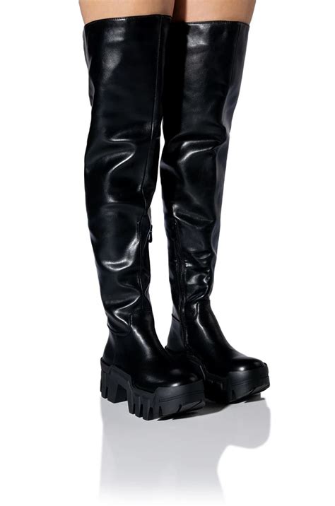 AZALEA WANG BIG STEPPER THIGH HIGH FLATFORM BOOT IN BLACK AKIRA Sales