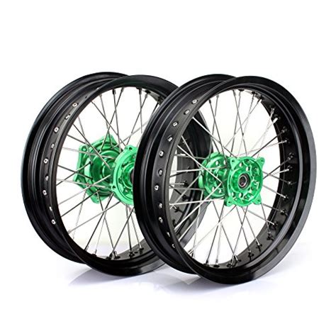 TARAZON 17 17 Supermoto Complete Wheels Set Rims Green Hubs For