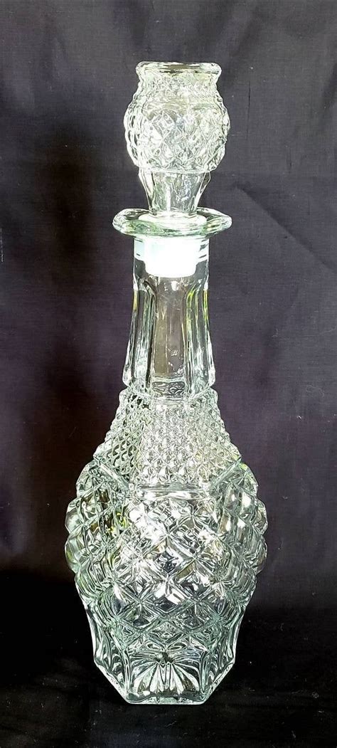 Large Vintage Clear Pressed Glass Decanter Wstopper Etsy Glass