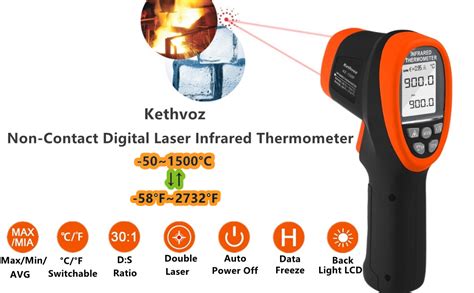 Digitales Infrarot Thermometer Kethvoz IR Laser Industrial Pyrometer