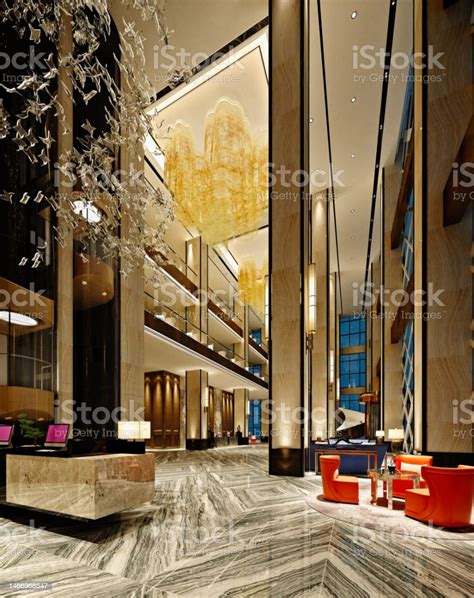 3d Render Luxury Hotel Lobby Entrance Stock Photo - Download Image Now - Entrance Hall, Hotel ...