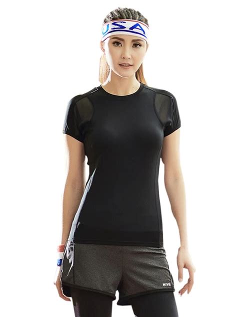 Black Mesh Short Sleeve See Through Sexy Workout Sport T Shirt Women