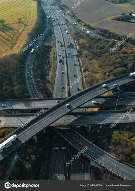 M25 Motorway Interchange Rush Hour Aerial View Stock Photo By