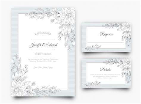 Invitación De Boda Floral De Plata Vector Premium