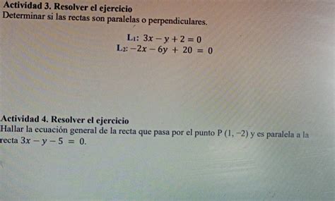 Solved Actividad 3 Resolver El Ejercicio Determinar Si Las Rectas Son