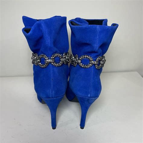 Royal Blue Booties Mojo Moxy Kandi Blue Leather Booti Gem