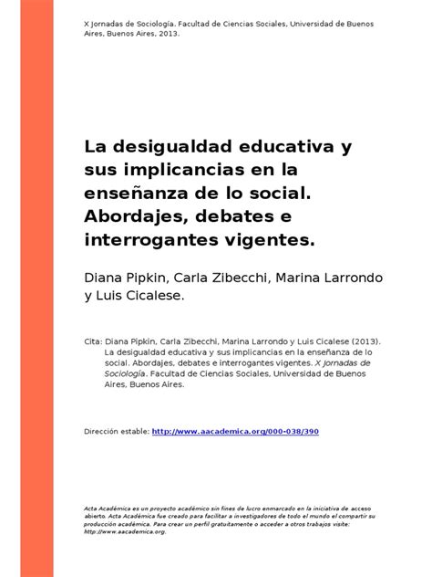 La Desigualdad Educativa Y Sus Implicancias En La Enseñanza De Lo Social Pdf Plan De