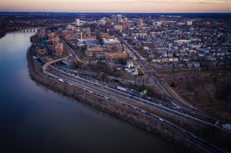 Aerial Of Sunset In New Brunswick New Jersey Stock Image Image Of