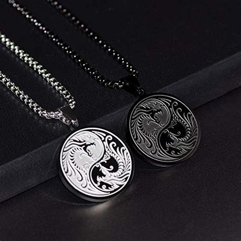 Flyun Yin Yang Dragon Colgante Collar De Runas Vikingas Para