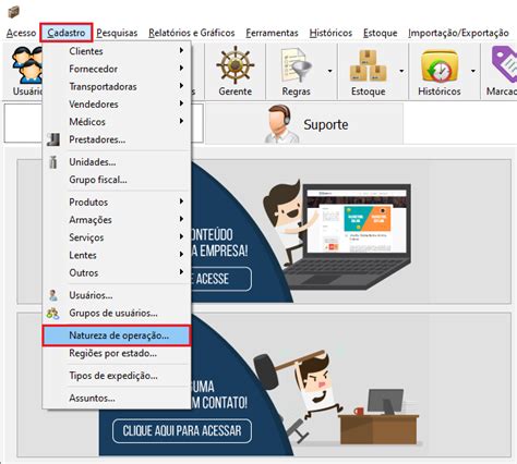 Como cadastrar natureza de operação Dataweb Tecnologia Central de