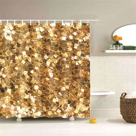 Dafield Gold Coin Bathroom Decor Unique And Genuine Design Polyester Fabric Bath Curtains Gold