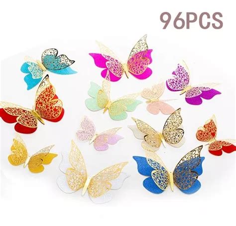 96 Pcs Decorativos Vinilos Pared Doble Capa 3d Mariposas MercadoLibre