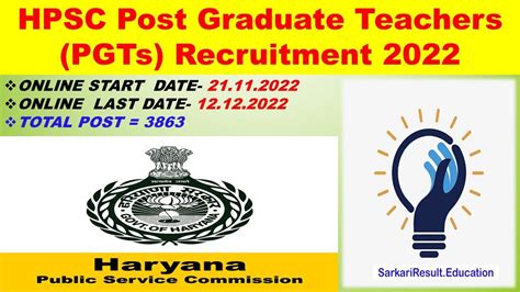 Haryana Hpsc 3863 Pgt Recruitment 2022 Hpsc Post Graduate Teachers Pgts Recruitment 2022