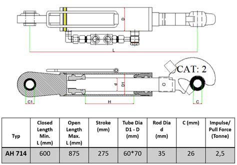 Hydraulischer Oberlenker Kat 2 Mit Fanghaken 2 Hydraulikschlauch