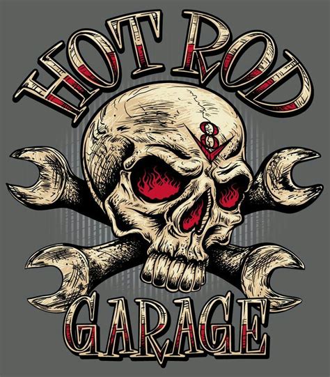 Hot rod garage poster Tête de mort Tatouages de crânes Image tete de mort