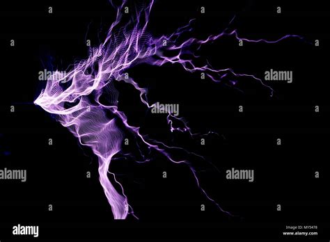 Tesla Coil Electrostatic Discharge Spark Lightning On Black