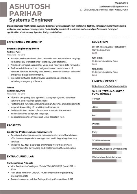 Sample Resume Of Systems Engineer With Template Writing Guide