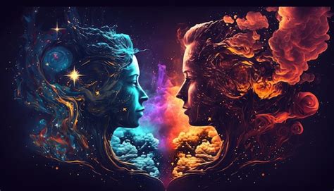 Premium Ai Image Love Couple Heads Colorful Silhouettes In Night Sky