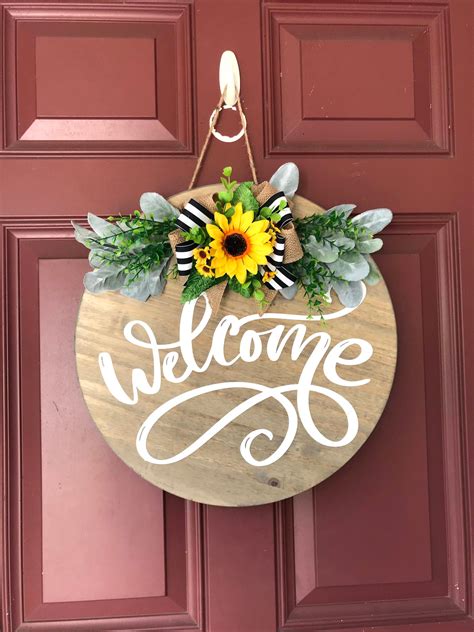 Round Welcome Sign Welcome Door Sign Round Welcome Front Etsy