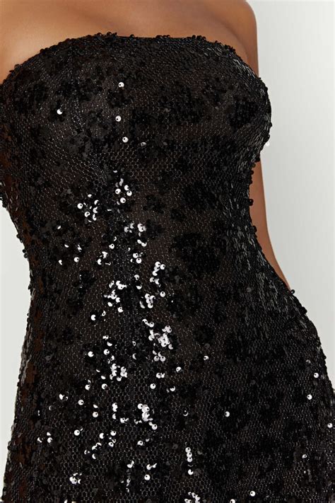 Everleigh Strapless Sequin Mini Dress Black Meshki