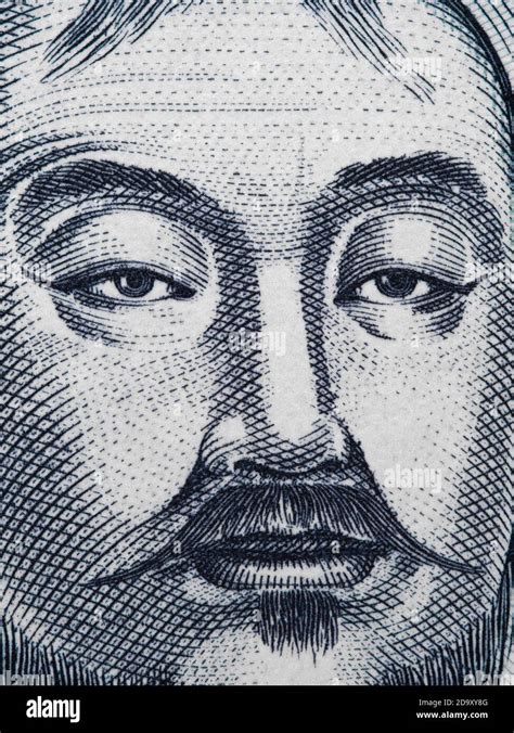 Portrait De Gengis Khan Sur La Mongolie 1000 Macro Tugrik Banknote