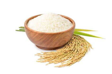 Premium Photo White Jasmine Rice In Wooden Bowl With Paddy Rice