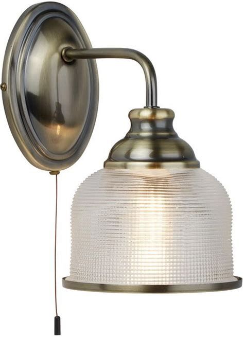 Bistro Ii Antique Brass Switched Wall Light Retro Style Holophane Glass With Images Wall