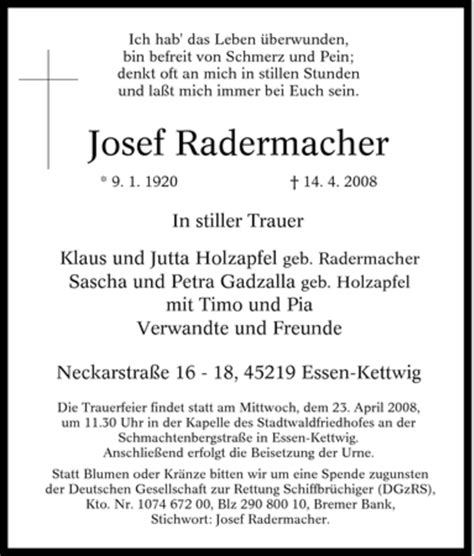 Trauer Und Todesanzeigen Von Josef Radermacher Trauer De